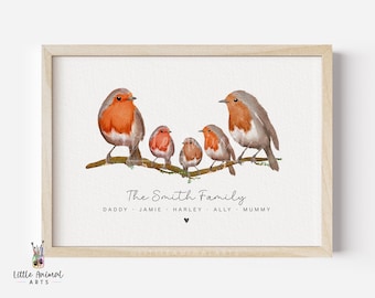 Robin Family Art Print | animal family print, personalised family print, bird family print, british bird family print, bird watcher gift