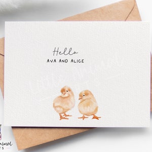 Carte bébé jumeaux poulet • Cadeaux personnalisés nouveau-né fille garçon unisexe pour baby shower • Cadeau souvenir de baptême nouvelle maman papa