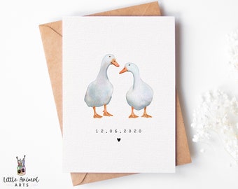 Carte d'anniversaire de canard | Carte de voeux canards amoureux, carte de Saint-Valentin canards, carte de mariage, carte d'anniversaire, carte de canard aquarelle