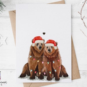 de Noël de couples d'ours | carte de Noël ours femme, jolie carte ours pour elle, carte ours brun pour mari, carte de Noël pour petit ami