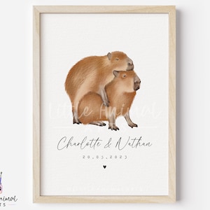 Lustiger Capybara Paar Druck • Personalisiertes Capy Valentinstag Jahrestag Geschenk für Ehemann Frau • Süßer Freund Freundin Benutzerdefinierte Kunstwerk