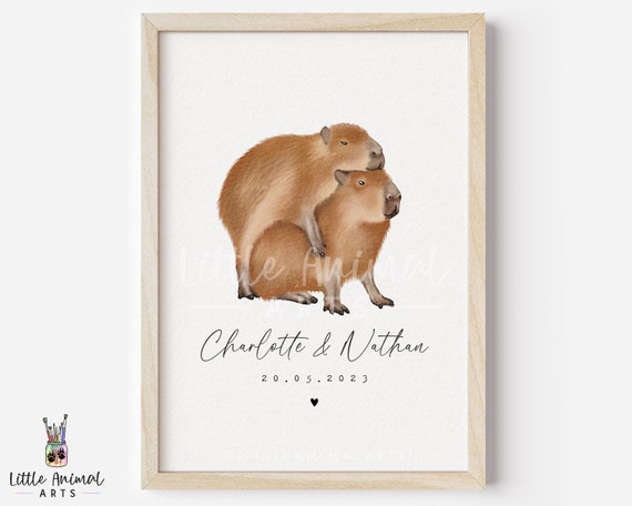 Funny Capybara Couple Print • Personalised Capy Valentines Day Anniversary Gift for Husband Wife • Cute Boyfriend Girlfriend Custom Artwork