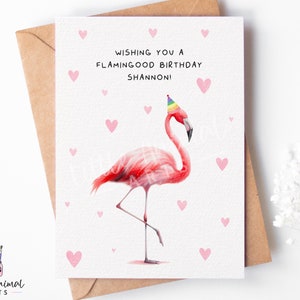 Carte d'anniversaire flamant rose • Carte de voeux d'animal aquarelle personnalisée pour elle lui • Idées cadeaux mignons flamants roses pour amoureux des oiseaux