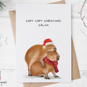 Kerstwenskaart capibara stel • Grappige capy-cadeaus voor vriend vriendin • vrouw echtgenoot dierencadeaus