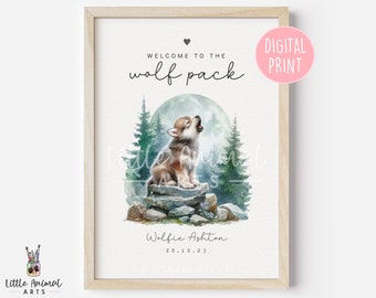 Digital Wolf Pup New Baby Art Print • Imprimir en casa Regalo personalizado de baby shower para nuevos padres mamá papá • Decoración especial para recién nacidos imprimible