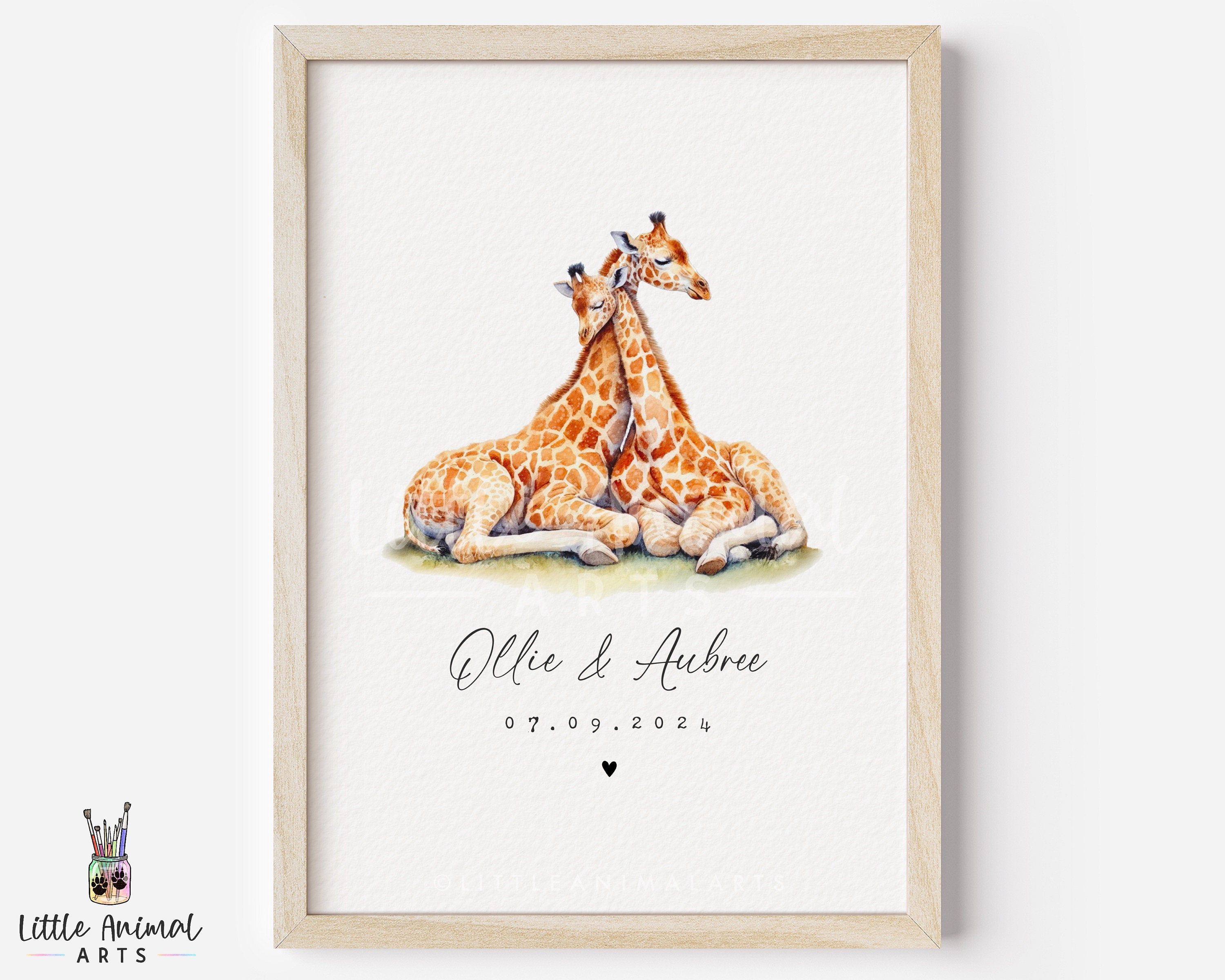Giraffe Couple Print • Personalised Valentines Day Anniversary Gift for Husband Wife • Cute Boyfriend Girlfriend Custom Wedding Artwork