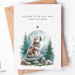 Jolie carte de naissance pour bébé loup • Cadeaux personnalisés pour nouveau-né fille garçon unisexe • Cadeau souvenir de baptême nouvelle maman papa