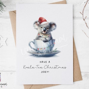 Carte de Noël ours koala • Cadeaux animaux amusants personnalisés pour un ami papa et maman • Cartes aquarelle mignonnes sur la faune australienne