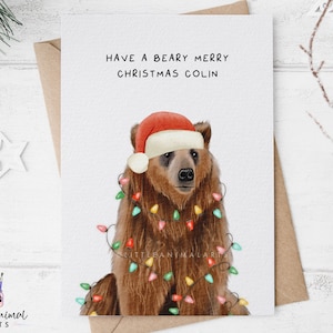 de Noël ours | Carte de Noël drôle d'ours, carte de Noël d'ours brun, carte d'ours mignon, carte personnalisée d'ours, carte de joyeux Noël d'ours