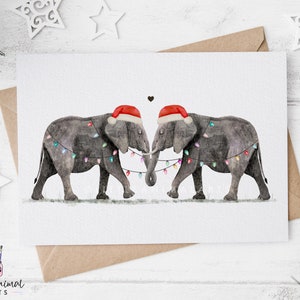 Kerstkaart paar olifanten | olifant kerstkaart, olifant kaart voor haar, kerstkaart voor vriend, voor vriendin, vrouw kaart