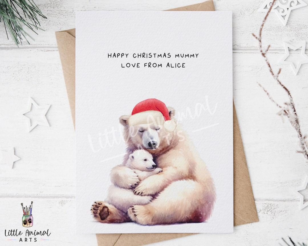 Mummy Polar Bear Christmas Card Personalised Mum Daughter - Etsy