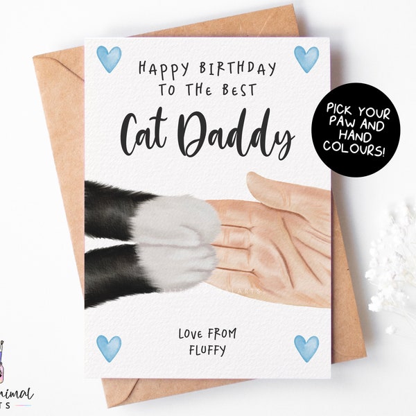 Karte zum 12 Geburtstag | Personalisierte niedliche Pfote Hand, Vatertagsgeschenk für Katzenvater, Tabby Ginger Black Siamese Smoking, Ehemann Freund