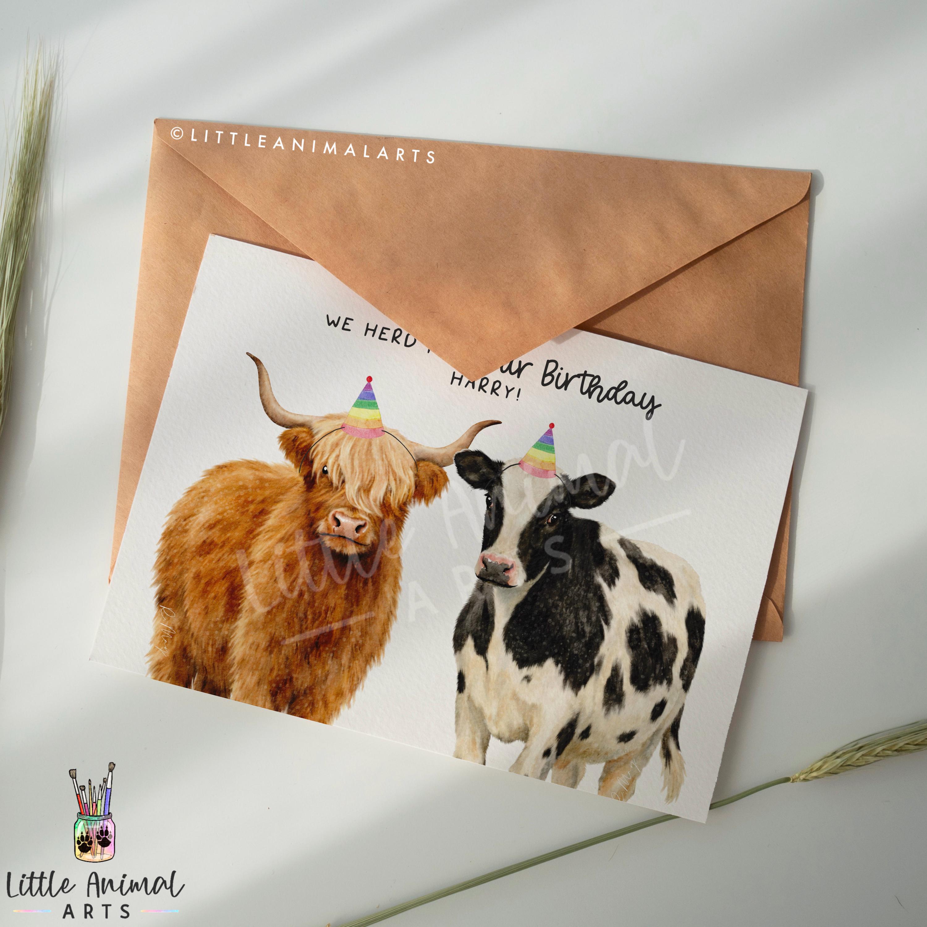 Biglietto Auguri Compleanno Mucca Tache – Fatto A Mano Con Busta A Strisce | Card Divertente