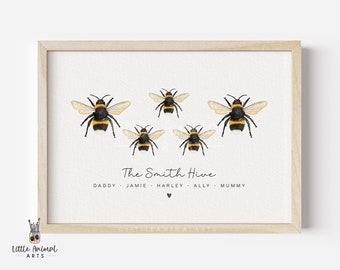 Bumble Bee Family Print | watercolour bee print, welcome to our hive print, honey bee family print, custom family print, housewarming gift