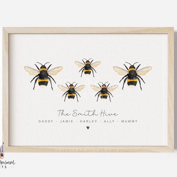 Bumble Bee Family Print | watercolour bee print, welcome to our hive print, honey bee family print, custom family print, housewarming gift