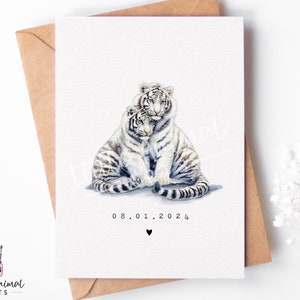 Cartão de aniversário do Snow Tiger • Presente de casamento personalizado de inverno em dezembro • Celebração de 1 ano para recém-casados
