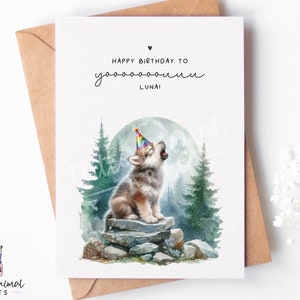 Wolf Pup Birthday Card | personalised baby wolf card, wolf greeting card, 1st birthday, 2nd birthday card, unisex wolf bday cards