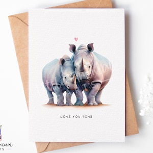 Schattige neushoorn liefdeskaart • Gepersonaliseerde Valentijnsdaggroet voor haar hem vrouw echtgenoot verloofde • Aangepast jubileumcadeau vriend vriendin
