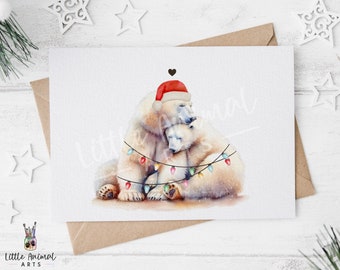 Polar Bear Couple Christmas Card • Custom Wife Husband xmas Greeting • Cute Bear Gifts for Her Him Boyfriend Girlfriend Fiancé