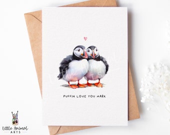 Funny Puffin Love Card • Personalised Valentines Day Greeting for her him wife husband fiancé • Custom Anniversary Gift Boyfriend Girlfriend