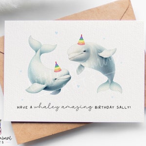 Jolie carte d'anniversaire béluga • Cadeau personnalisé amie petite amie petit ami femme mari • anniversaire animal drôle pour lui elle