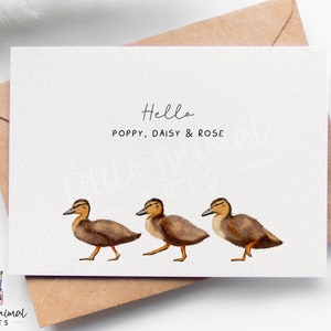 Carte pour nouveau-né triplés canards • Cadeaux personnalisés pour baby shower de jumeaux nouveau-nés fille garçon • Cadeau souvenir de baptême nouvelle maman papa