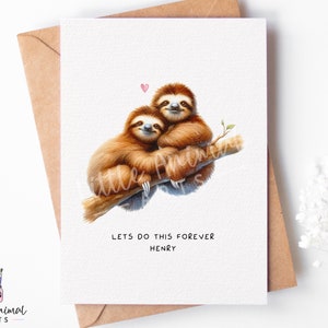 Biglietto d'amore con bradipo carino • Auguri di San Valentino personalizzati per lei, lui, moglie, marito, fidanzato • Regalo di anniversario personalizzato per fidanzato e fidanzata