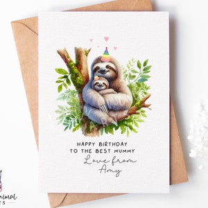Jolie carte d'anniversaire de paresseux pour maman et papa • Carte de voeux d'animal aquarelle personnalisée pour elle et lui • Idées cadeaux mignonnes pour les amoureux des paresseux pour une nounou