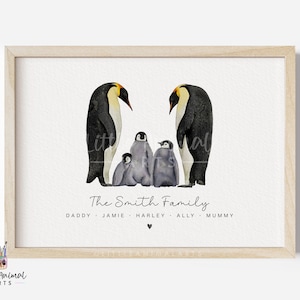 Penguin Family Art Print | animal family print, personalised family print, arctic animal family print, emperor penguin family print