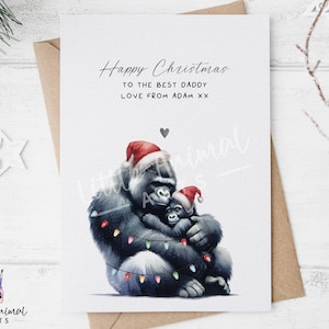 Carte de Noël papa gorille • Cadeau personnalisé père et fille • Cadeau de Noël personnalisé pour lui