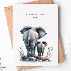 Carte de fête des mères éléphant • Cadeau personnalisé pour maman de la part d'un fils • Carte de voeux d'anniversaire personnalisée pour bébé éléphant mignon et maman