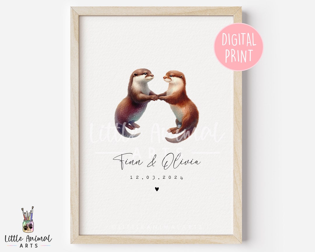 Digital Otter Couple Art Print • Print at Home Personalised Anniversary ...