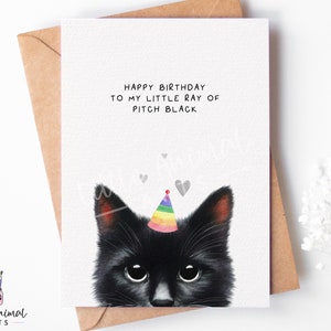 Carte d'anniversaire gothique drôle de chat noir • Cadeaux effrayants de petite amie petit ami mari femme • voeux d'horreur de sorcière d'octobre