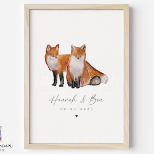 Impression de couple renard • Cadeau d'anniversaire personnalisé pour la Saint-Valentin pour mari et femme • Oeuvre d'art personnalisée mignon petit ami petite amie
