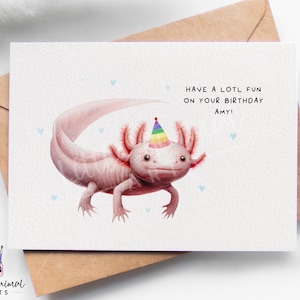 Linda tarjeta de cumpleaños de axolotl • Regalo personalizado para amigos, novias, novios, esposas y esposos • Cumpleaños divertido de animales para él y ella