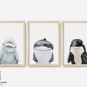 Orca Beluga-Walhai Kunstdruck-Set | Wal Ozean Bild, Wal Bild für das Kinderzimmer, Deko für das Kinderzimmer