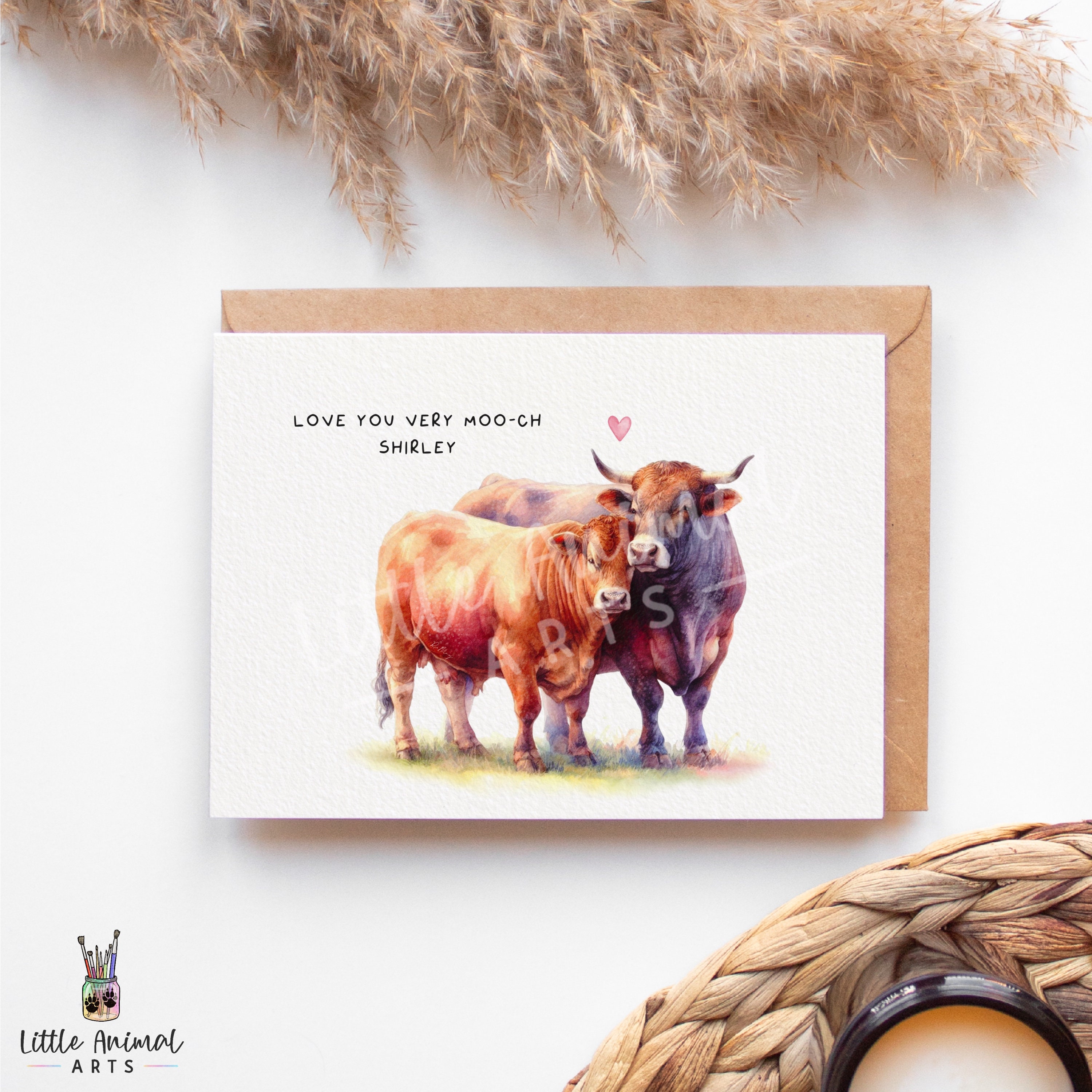 Carte De Vœux Vache Et Fraises - Papier Nacré, 10,2x15,2 Cm, Avec Enveloppe