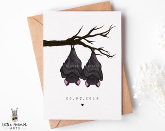 Bat Anniversary Card • Personalised Wedding Engagement Gift • Goth Couple Valentines Day Greeting • For Girlfriend Boyfriend Husband Wife