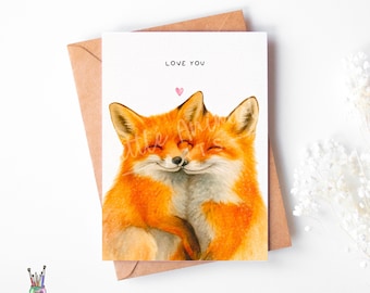 Fox Couple Love Card • Watercolour Valentine’s or Anniversary Card • For Her Him Husband Wife Girlfriend Boyfriend
