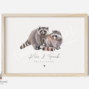 Print wasbeerpaar • Gepersonaliseerde Valentijnsdag jubileumcadeau voor man vrouw • Schattige vriend-vriendin aangepast kunstwerk