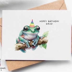 Süße kleine Frosch Geburtstagskarte • Personalisierter Aquarell Laubfrosch Gruß für Ihn • Froschliebhaber Geschenkideen