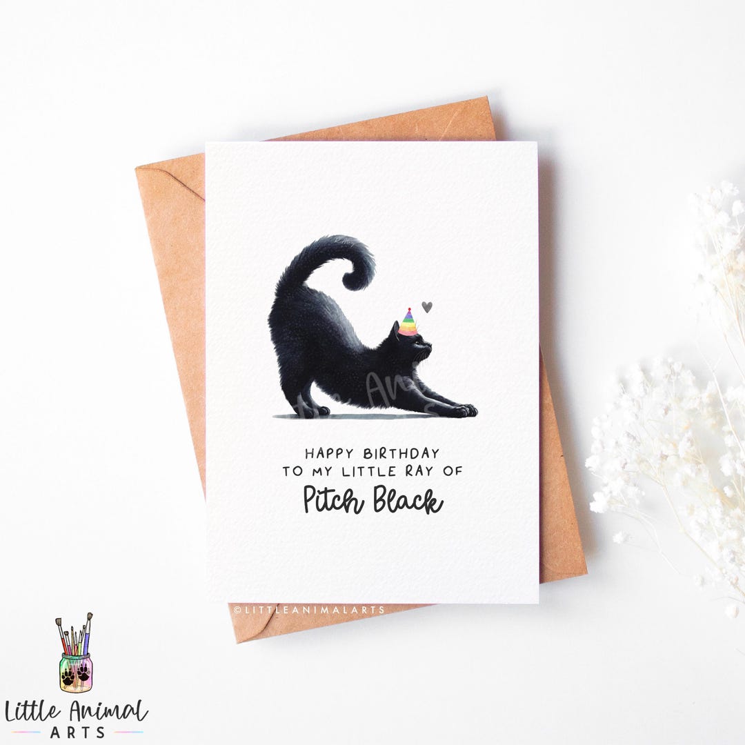 Black Cat Birthday Card – Funny Black Cat Lover Birthday Card – Goth ...