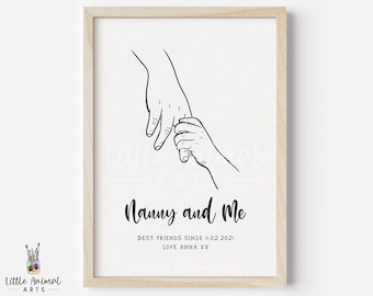 Nanny and Me Art Print | personalised gift for grandma, custom Mother's Day, for granny nana mummy from grandson granddaughter