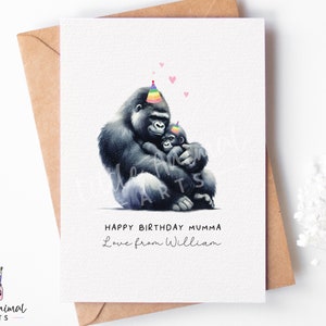 Jolie carte d'anniversaire de gorille et de bébé pour maman et papa • Carte de voeux d'animal aquarelle personnalisée pour elle • Idées cadeaux mignonnes pour amoureux des gorilles