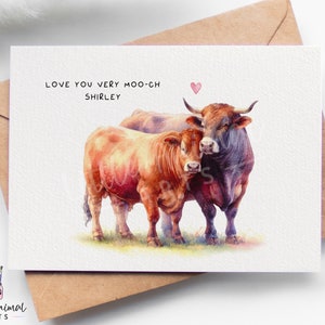 Linda tarjeta de amor de vaca • Saludo personalizado del día de San Valentín para ella, él, esposa, esposo, prometido • Regalo de aniversario personalizado para novio y novia