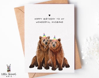 Wonderful Husband Birthday Card | cute bear couple bday card for boyfriend, fiancé birthday wishes
