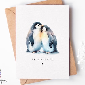 Penguin Couple Card • Personalised Wedding Anniversary Valentines Day Gift • Cute Animal Love Date Card Boyfriend Girlfriend Wife Husband