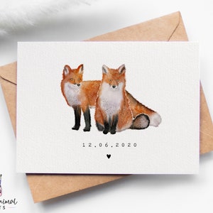Fox-jubileumkaart | vos Valentijnsdagkaart, vos trouwkaart, bos huwelijkscadeau, vos wenskaarten, vos paar kaart