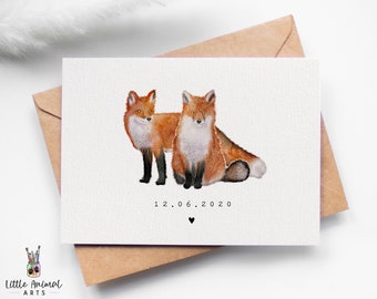 carte d'anniversaire de renard | carte de Saint Valentin renard, carte de mariage renard, cadeau de mariage des bois, cartes de voeux renard, carte de couple renard