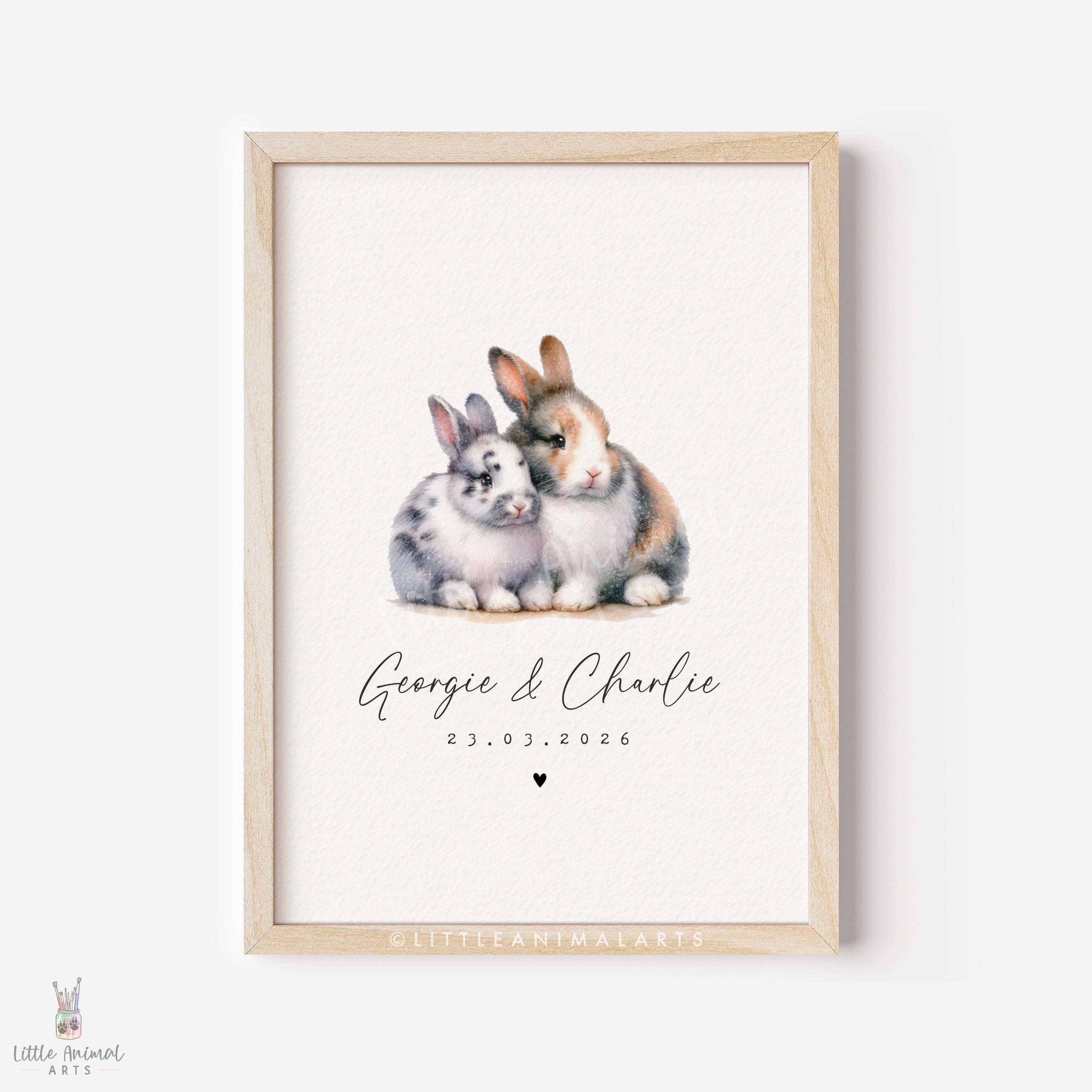 Bunny Rabbit Couple Personalised Print - Cute Animal Couple Gift ...